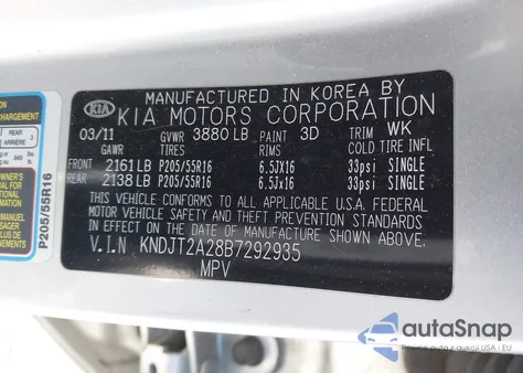 2011 Kia Soul + z USA, uszkodzony, nr VIN KNDJT2A28B7292935